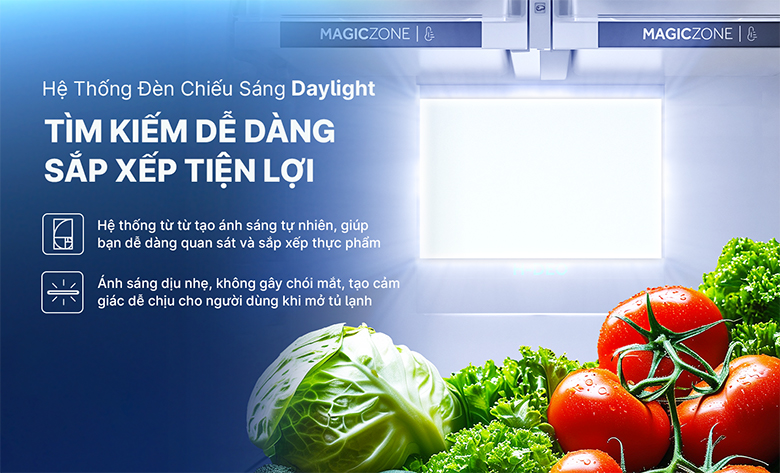 Tủ lạnh Aqua Inverter 455 lít AQR-TA518FA(GL)U1 - Day Light với ánh sáng dịu nhẹ 