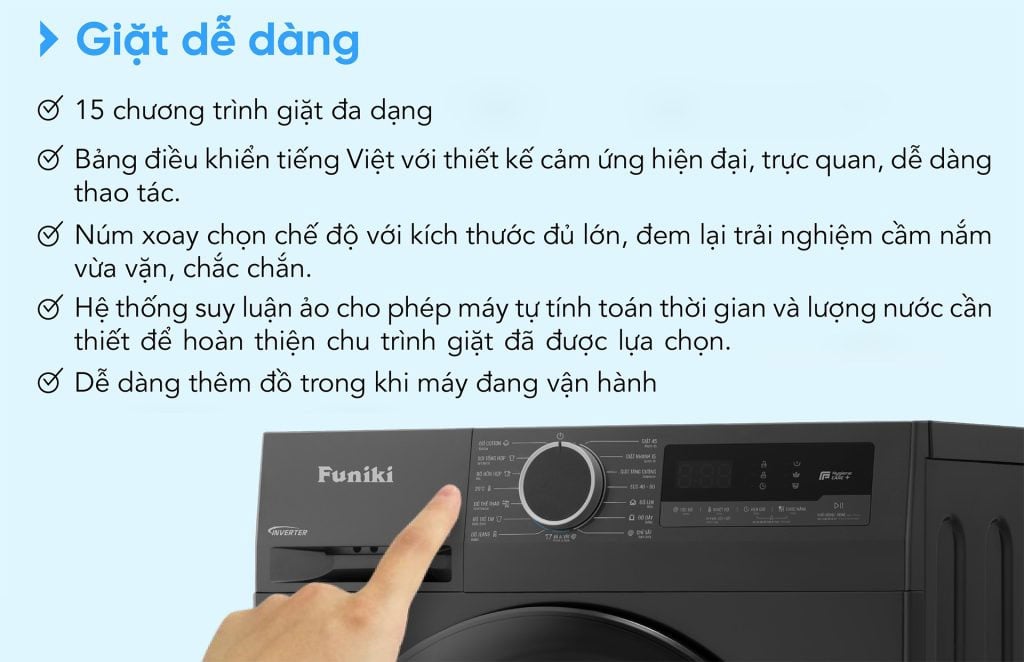 Máy có 15 chương trình giặt tự động Máy giặt Funiki