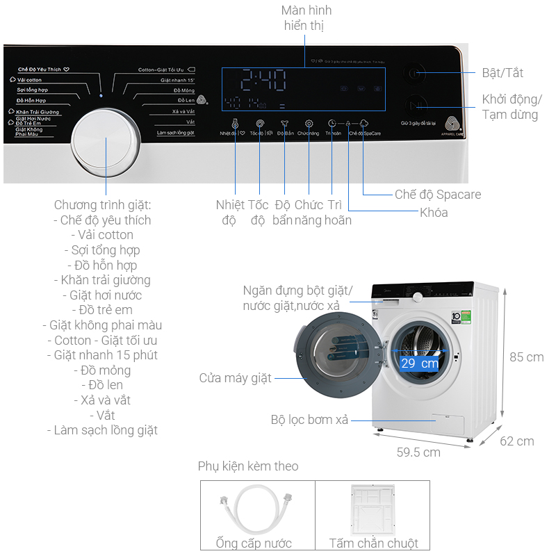 Máy giặt Midea Inverter 8.5 Kg MFK85-1401WK