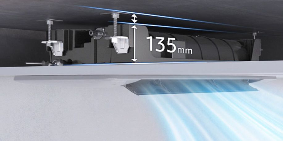 Samsung AJ035TN1DKH/EA sở hữu thiết kế mỏng nhẹ, nhỏ gọn khi thân máy chỉ dày có 135mm